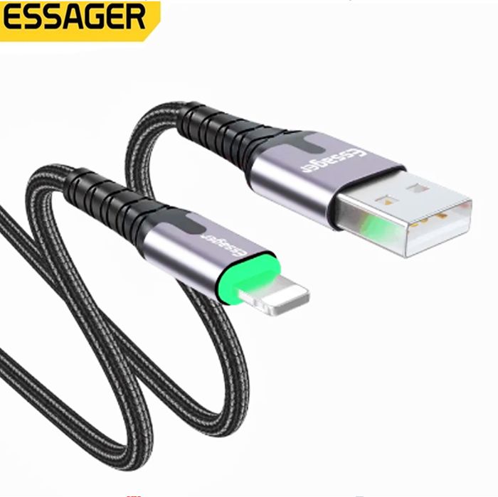 Câble USB Essager 1 mètre 2.4A à charge rapide LED pour téléphones iOS 11 Pro Xs Max Xr X 8 7 6 6s 5s se iPad