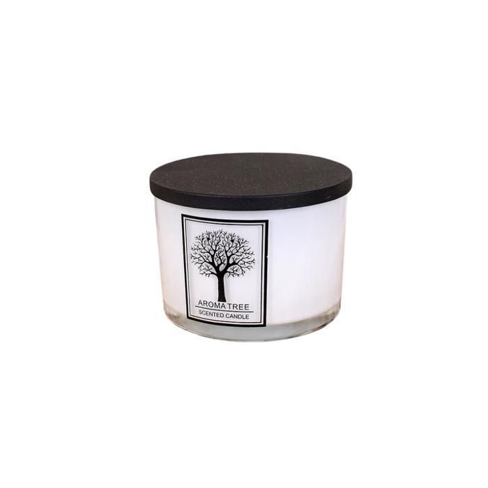 BOUGIE PARFUMEE BLANCHE AROMA TREE EN VERRE AVE CCOUVERCLE 730g G