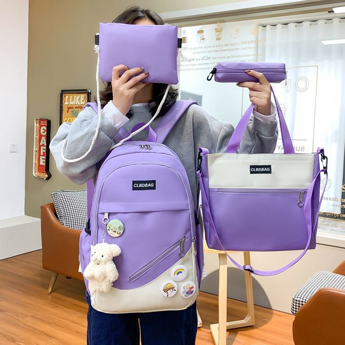 Sac à Dos Modern 4PCS en Nylon et Cuir Etanche Grande Capacité Pour filles