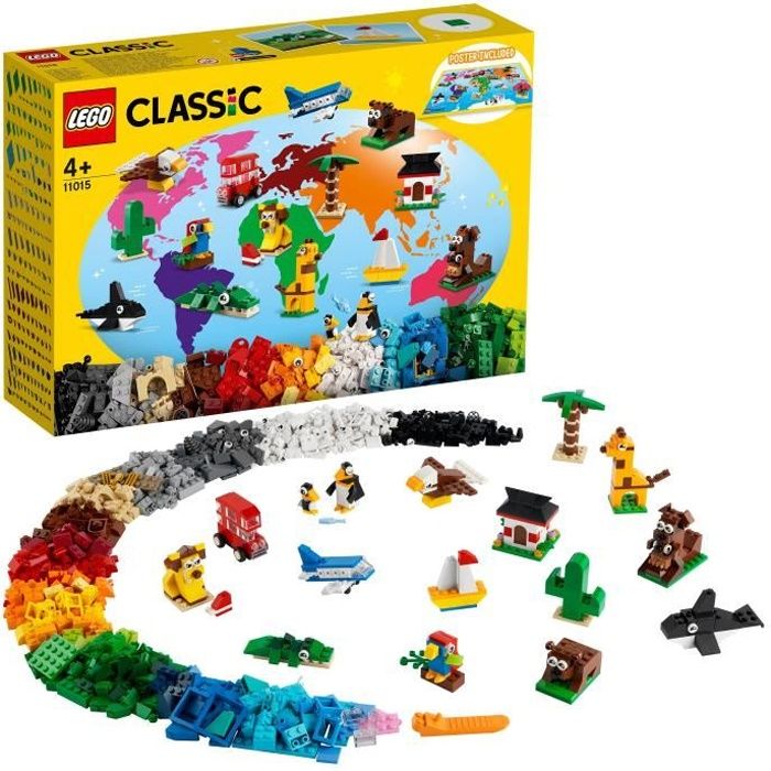 LEGO® 4+ Classic 11015 Briques créatives « Autour du monde » Jeu de Construction avec 15 Figurines d’animaux