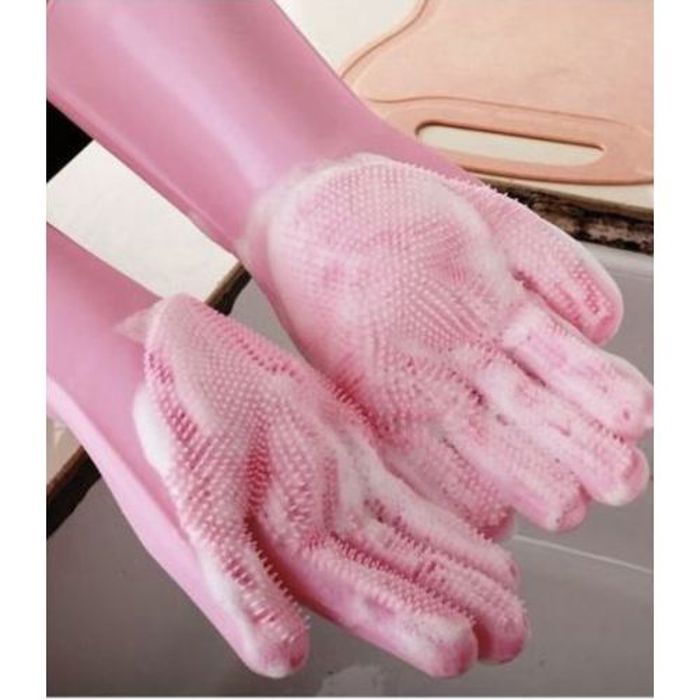Paire Gants en silicone magiques pour le lavage de la vaisselle-Rose