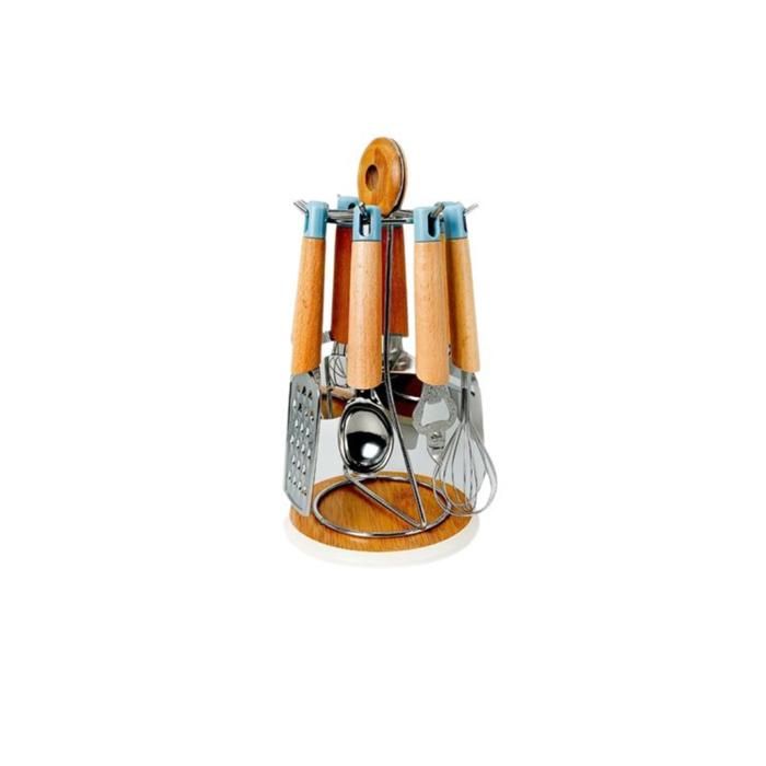 Ustensiles de cuisine - MARINA - Set avec manche en inox et bambou - Style contemporain - Design moderne