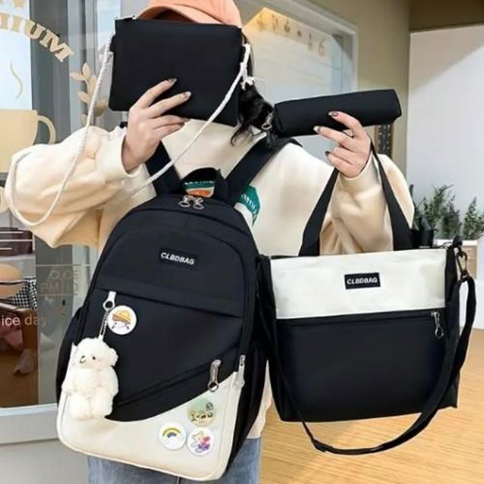 Sac à Dos Modern 4PCS en Nylon et Cuir Etanche Grande Capacité Pour filles