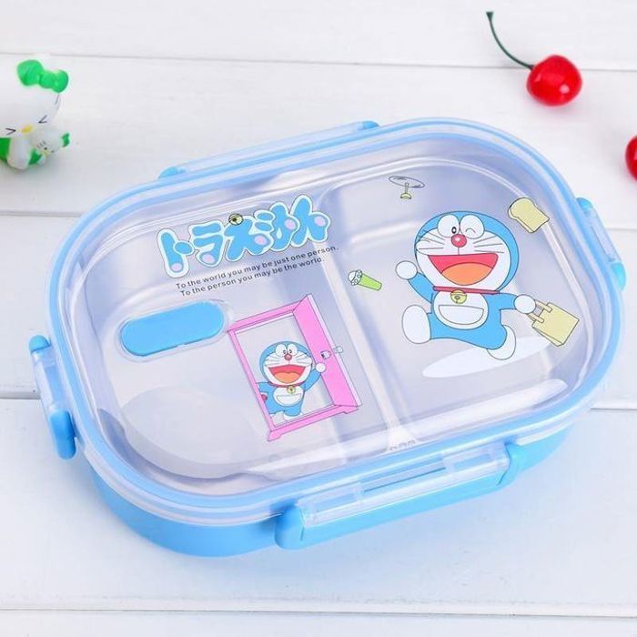 Boîte à lunch en acier inoxydable, Doraemon, avec couvercle transparent et cuillère