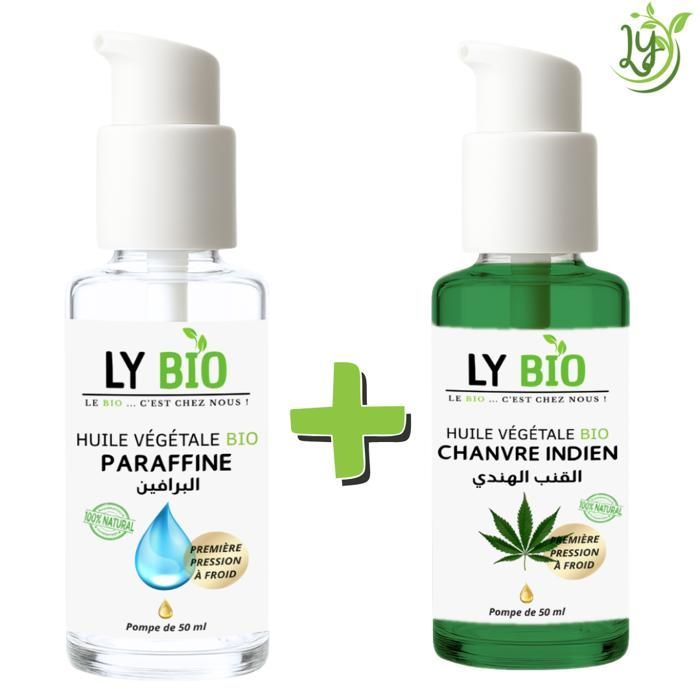 Pack de soins - LYBIO - HUILE PARAFFINE 50ML - POMPE - HUILE CHANVRE 50ML - POMPE - Hydratant