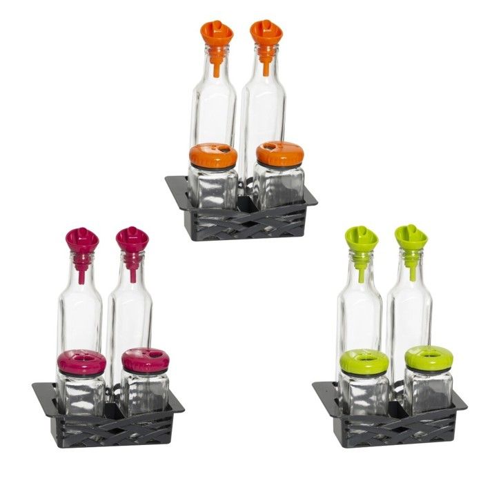 set huile et vinaigre (2x250 cc ) avec salière coloré ( 2