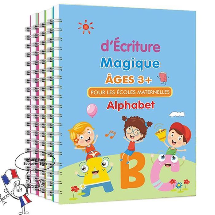 Lot de 4 cahiers d'exercices magiques (arabe/anglais) + stylo magique