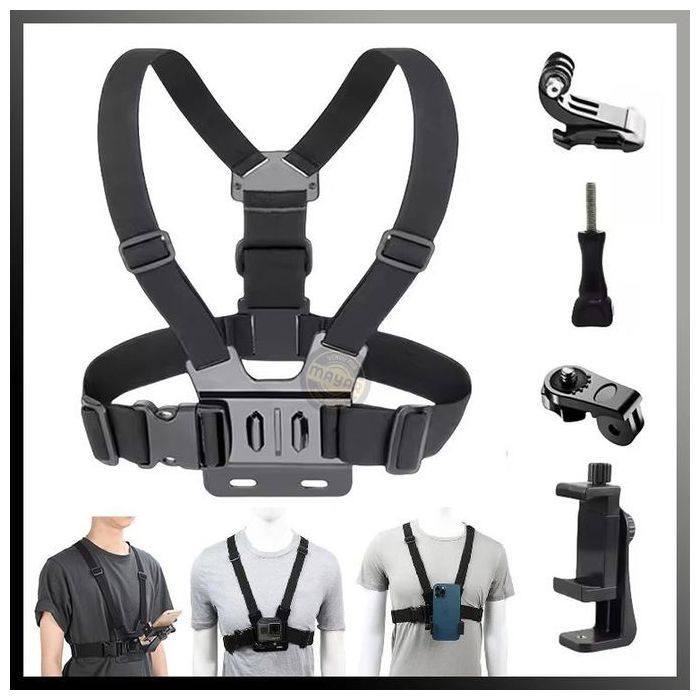 sangle de Poitrine Universel 5-en-1 avec Sangle Réglable et Fixation – Compatible GoPro, Insta360, Caméras d’Action et Smartphones