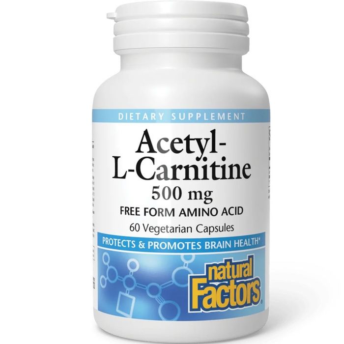 Acétyl-L-Carnitine 500 mg – Natural Factors | Énergie Cérébrale & Métabolisme | Soutien Cognitif & Physique | 60 Gélules Vég
