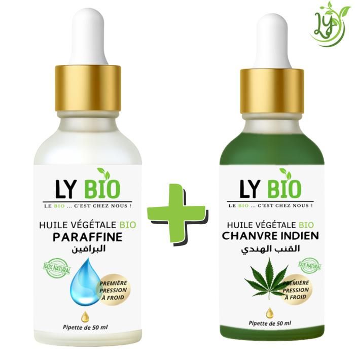 Pack de soins - LYBIO - HUILE PARAFFINE 50ML - PIPETTE - HUILE CHANVRE 50ML - PIPETTE - Hydratant
