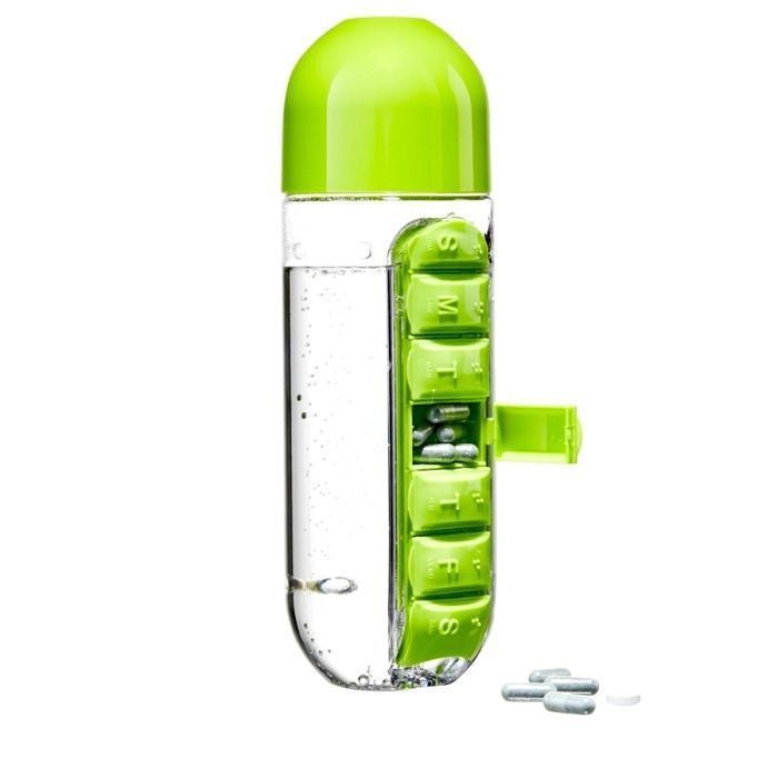 Pilulier Personnel,Bouteille d'eau à pilulier - Bouteille d'eau avec pilulier hebdomadaire, Compartiment pour pilulier 7 Jours[1111]