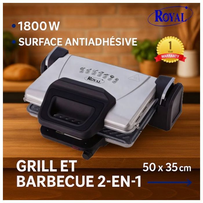 Royal RO 923 - Panini grill - 1800W Antiadhésive Barbecue Granit