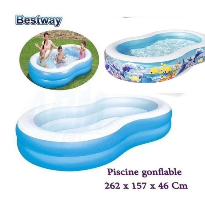 Piscine familiale gonflable bestway pour jardin (262 x 157 x 46 cm) (avec ou sans dessin animé)