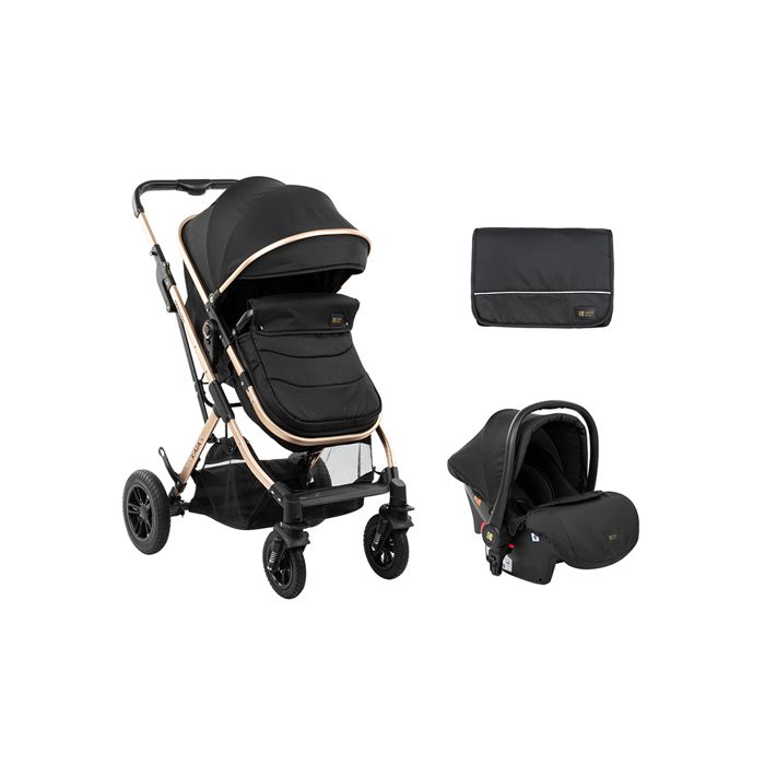 Kikkaboo poussette combinée Kaia 3 en 1, siège auto, adaptateur, nacelle [Noir]
