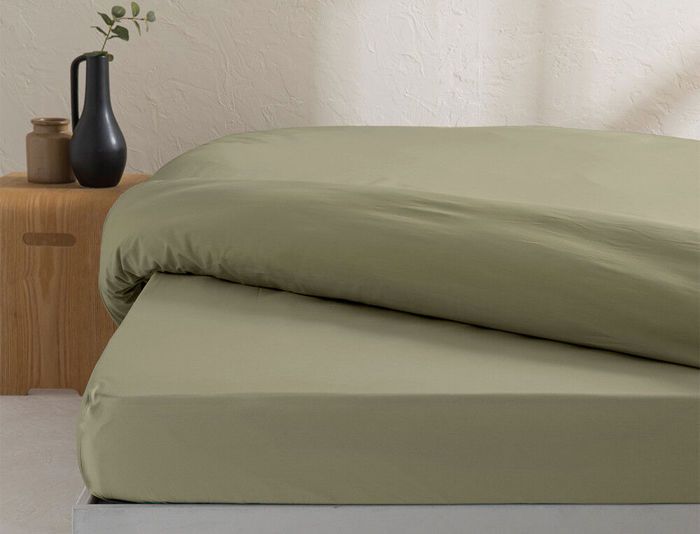 Drap Housse - LINVOSGES - B.35 - 200x200 cm - Percale de Coton - Couleur Fougère