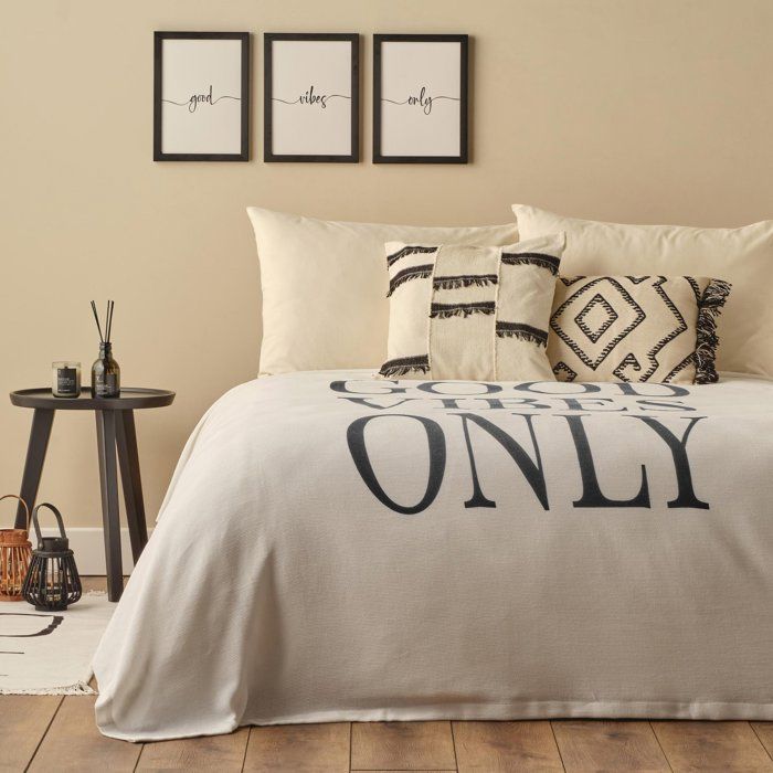 Housse de couette - Good Vibes - Imprimé Unique - 100% Coton - 150x220 cm - Gris
