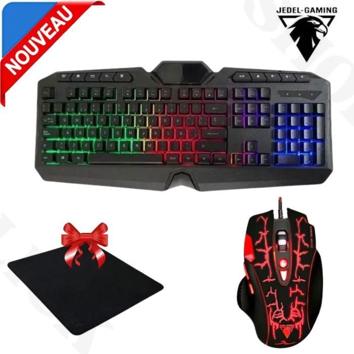 Pack Clavier gaming Jedel keyboard k-504 LED +Souris GM830 + Mini Tapis - Noir