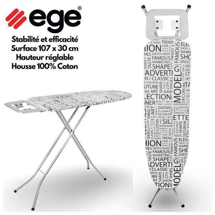 Planche à Repasser 107×30 cm, Surface métallique, housse 100 % coton respirante, structure stable antidérapante