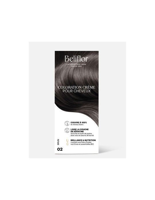 Coloration pour cheveux - Beliflor - 02 Brun - Sans ammoniaque - Tous types de cheveux - Fluide