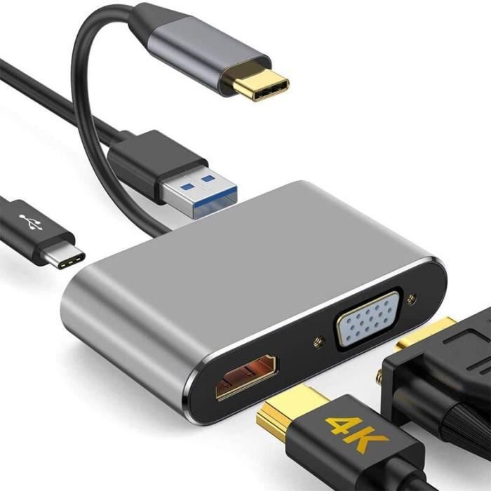 Accessoires Téléphone,Convertisseur Audio vidéo de Type C vers PD,USB,HDMI,VGA,pour Macbook Pro,Samsung,USB 3.0 - Type Grey