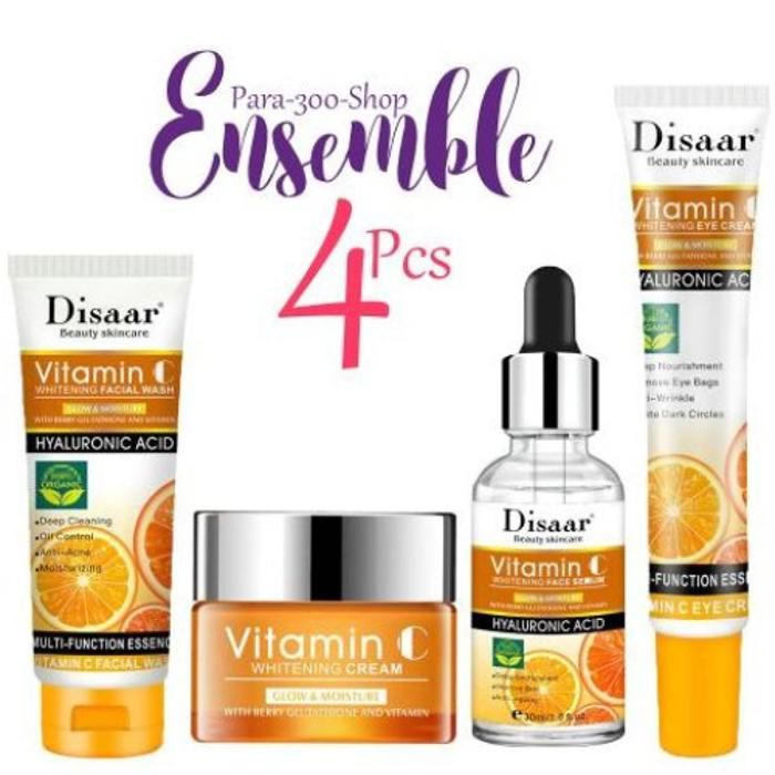 Disaar Ensemble 4 Pcs, Crème pour les yeux, Sérum Visage, Crème pour le visage, Nettoyant pour le visage
