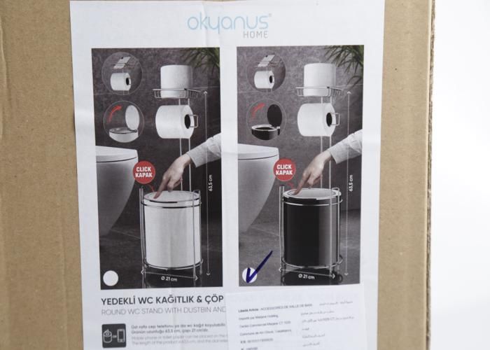 Support WC - OKYANUS - Chrome - Poubelle intégrée - Porte papier noir - Accessoires salle de bain