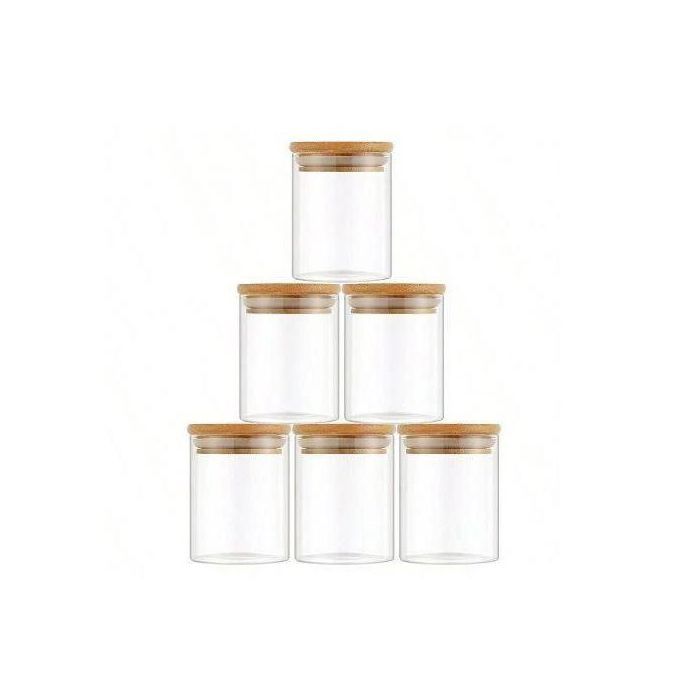 Lot de 6 bocaux en verre avec couvercle hermétique en bambou, ensemble de boîtes à épices de cuisine-3