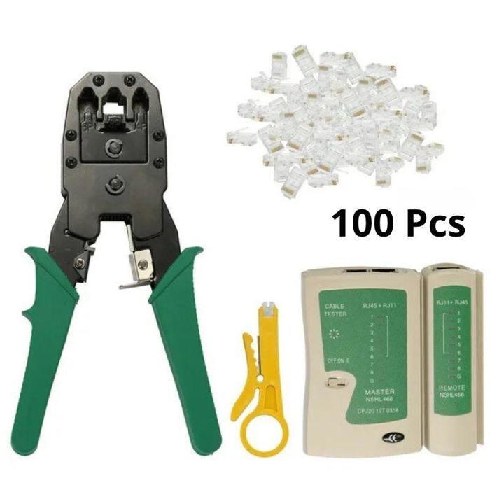 Kit d'outils réseau - Non spécifié - RJ45 et RJ11 - Testeur de câble - 100 connecteurs RJ45