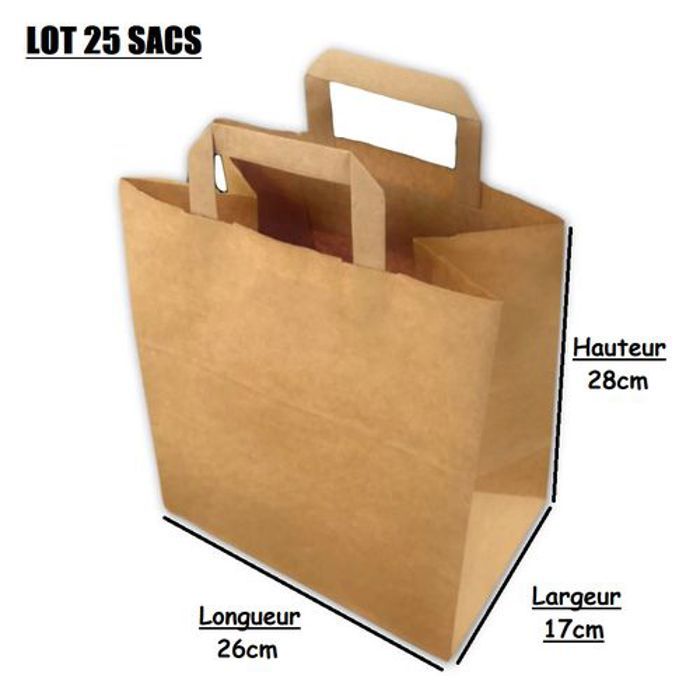Sac Kraft Brun - GENERIC - Lot de 25 - 26x17x28cm - Léger - Pratique