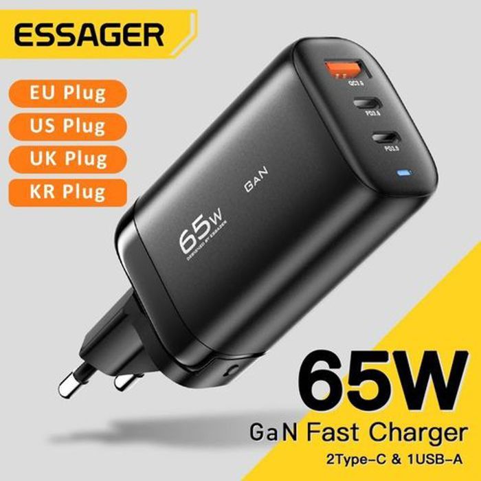 Essager Chargeur Rapide 65W GaN Tech USB 2 x USB Type-C + USB