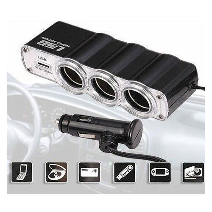 Adaptateur de chargeur USB + prise triple dans la voiture
