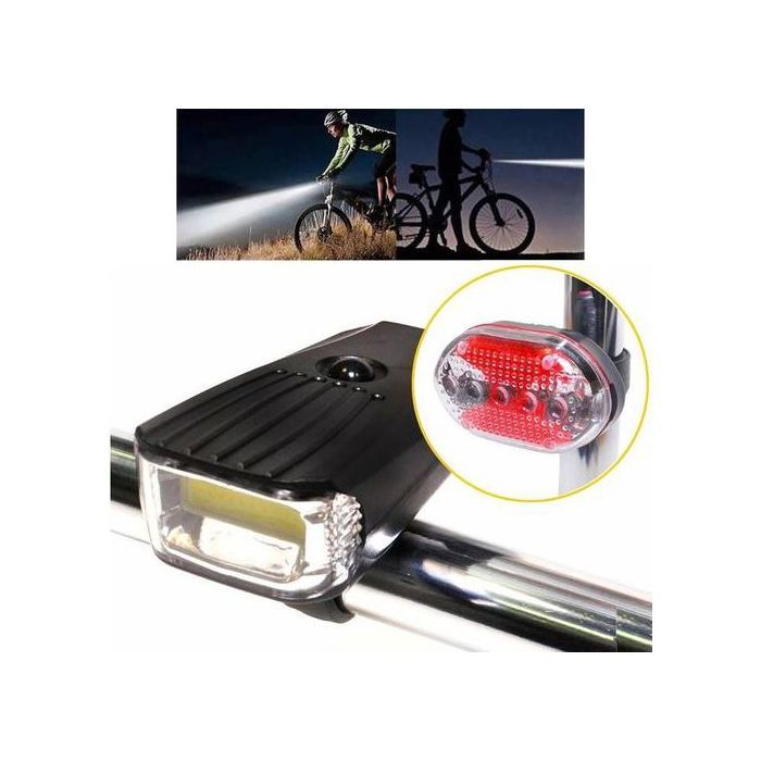 Ensemble lumière vélo led phare avant et feu arrière avec fixations