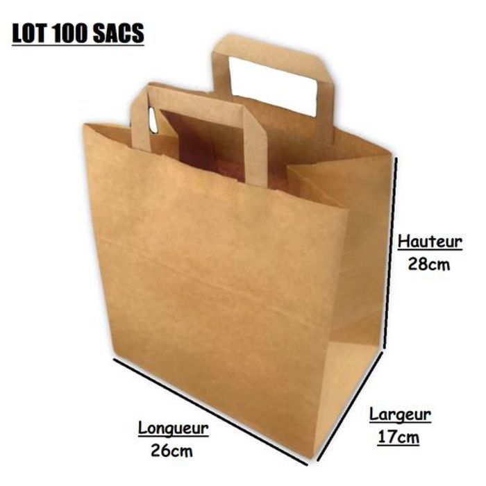 Sac Kraft Brun - GENERIC - Lot de 100 - 26x17x28cm - Léger - Pratique