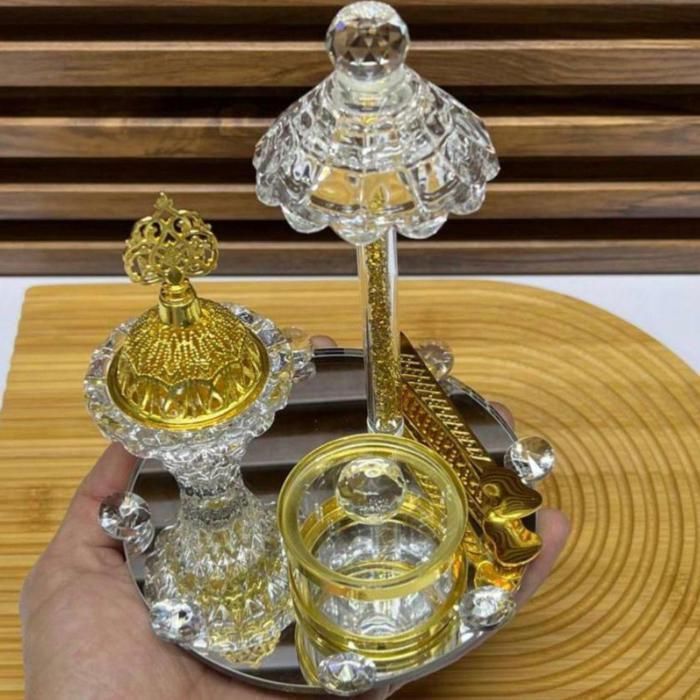 Pack de brûleur d'encens - Mbekhra - Verre Cristal - 4 pièces - Décoration Maison - Cadeau Idéal