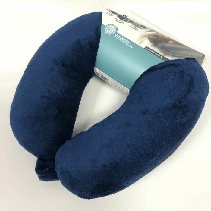 Oreiller de Voyage Soft Microbilles Brookstone – Support Cervical & Lombaire (Gris/Bleu/Noir)