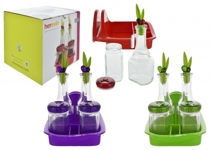 set huile et vinaigre (2x275 cc ) avec salière coloré ( 2