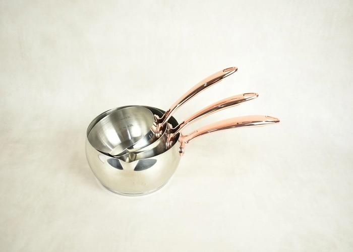 Ensemble 3 casseroles stainless avec poignées en cuivre, Tous feux dont induction, Lavage à la main ou au lave vaisselle,12-14-16cm