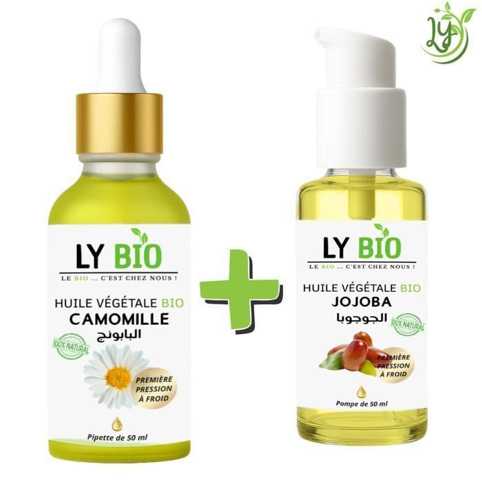 Pack d'huiles - LYBIO - Camomille 50ml - Jojoba 50ml - Hydratant - Apaisant - Tous types de cheveux