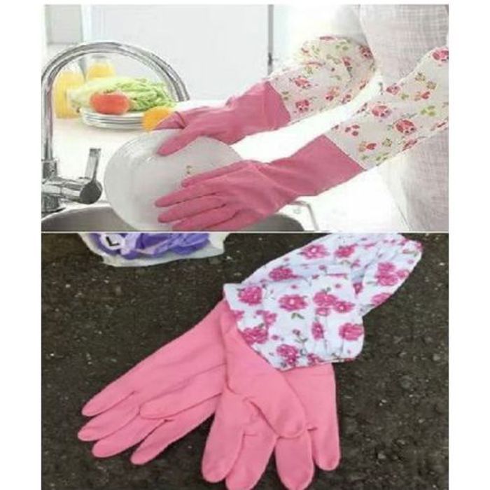 Gants de ménage chauds Gant imperméable long nettoyage rose