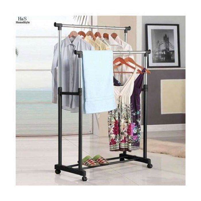 Penderie à Vêtements Mobile - Non spécifié - Double pôles - Métal - Ajustable - 4 roulettes