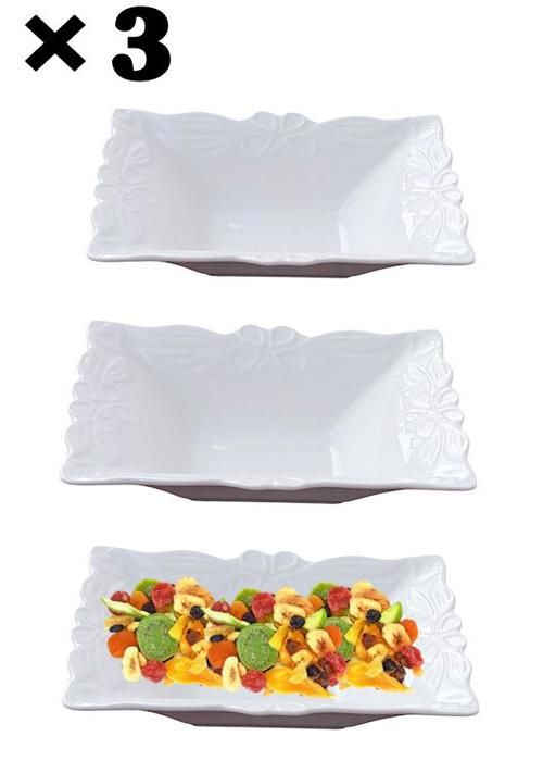 Lot de 3 moyenne Assiettes Apéritifs Graver en Porcelaine forme Carré.14,5 × 10 × 4 Cm.