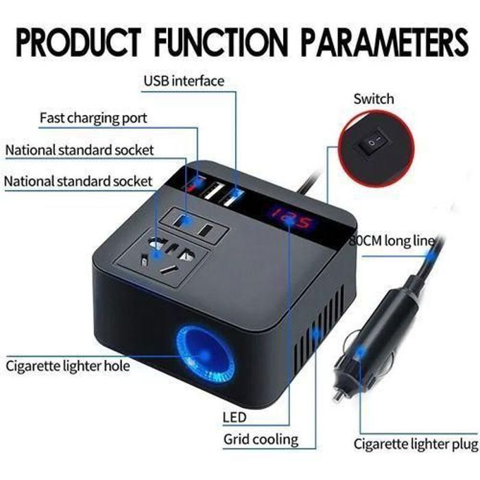 Voiture Onduleur 150W Crête DC12V/24V à 110V/220 LED Sockets D'affichage Onduleur