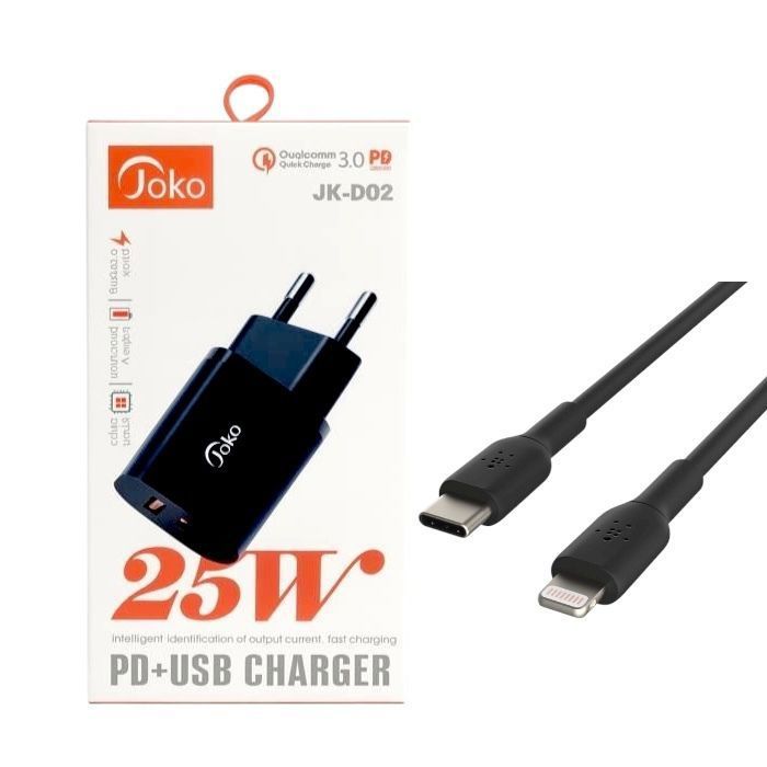 Chargeur rapide Joko JK-D02 25W, USB + Type-C, Quick Charge 3.0 & PD, compatible iPhone, Samsung, Huawei, Xiaomi