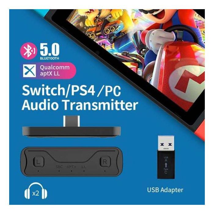 Transmetteur Audio Bluetooth 5.0 Type-C avec Adaptateur USB pour la Nintendo Switch, la PS4 et les ordinateurs