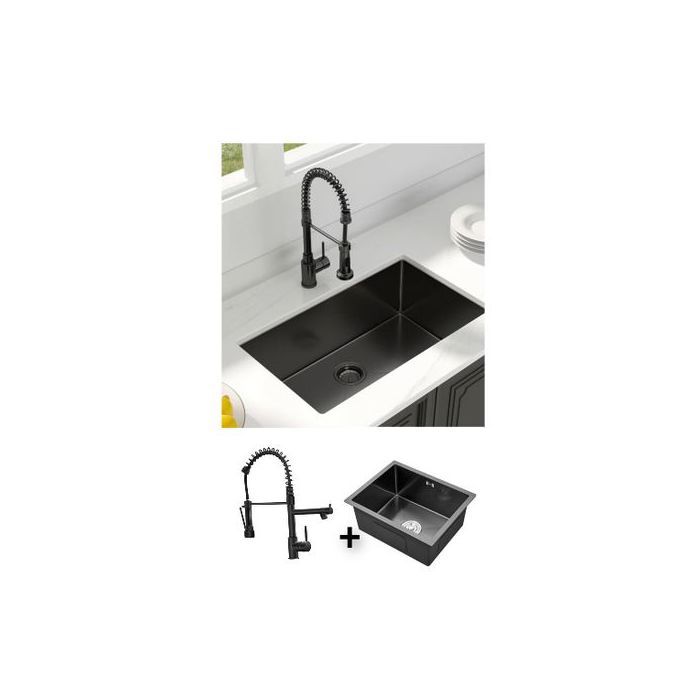 Evier de cuisine - SM - Inox SUS 304 - Noir - Mitigeur inclus - Design contemporain