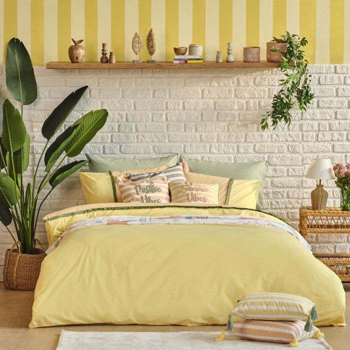 Parure de lit - Napoli - King Size - 100% coton - Jaune - 240x220 cm
