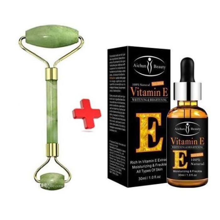 Pack Sérum Riche En Vitamine E 30ml Pour Contour Des Yeux Et Jade Stone Facial Roller