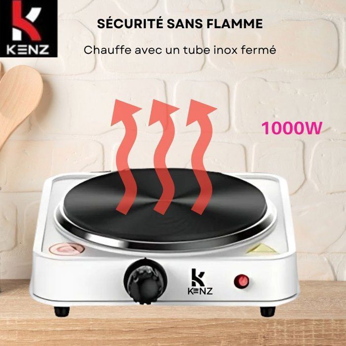 Plaque de Cuisson Électrique - KENZ - Réchaud 1000W - Fonte - Thermostat Réglable - Portable