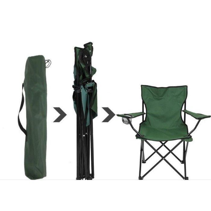 Chaise pliante de jardin avec accoudoirs – structure en acier – tissu vert – idéale camping et extérieur(le couleur selon le stock)
