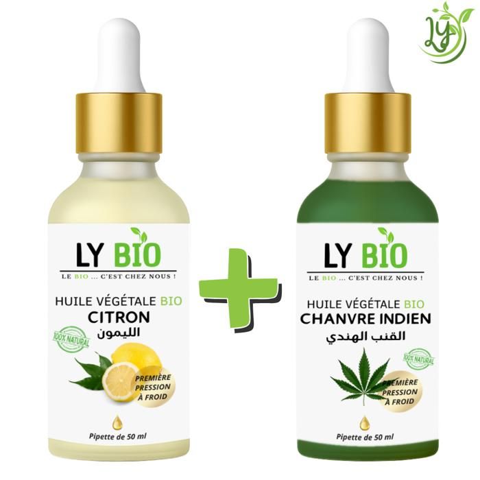 Pack Huile - LYBIO - Citron et Chanvre - 50ml - Pipette - Hydratant pour tous types de cheveux